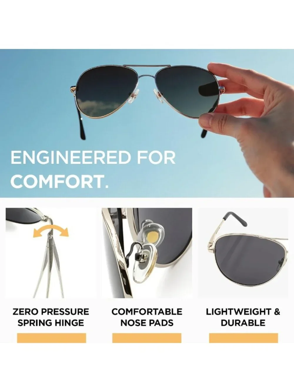Military Style Polarized Aviator Sunglasses for Men & Women - Trendy & Durable